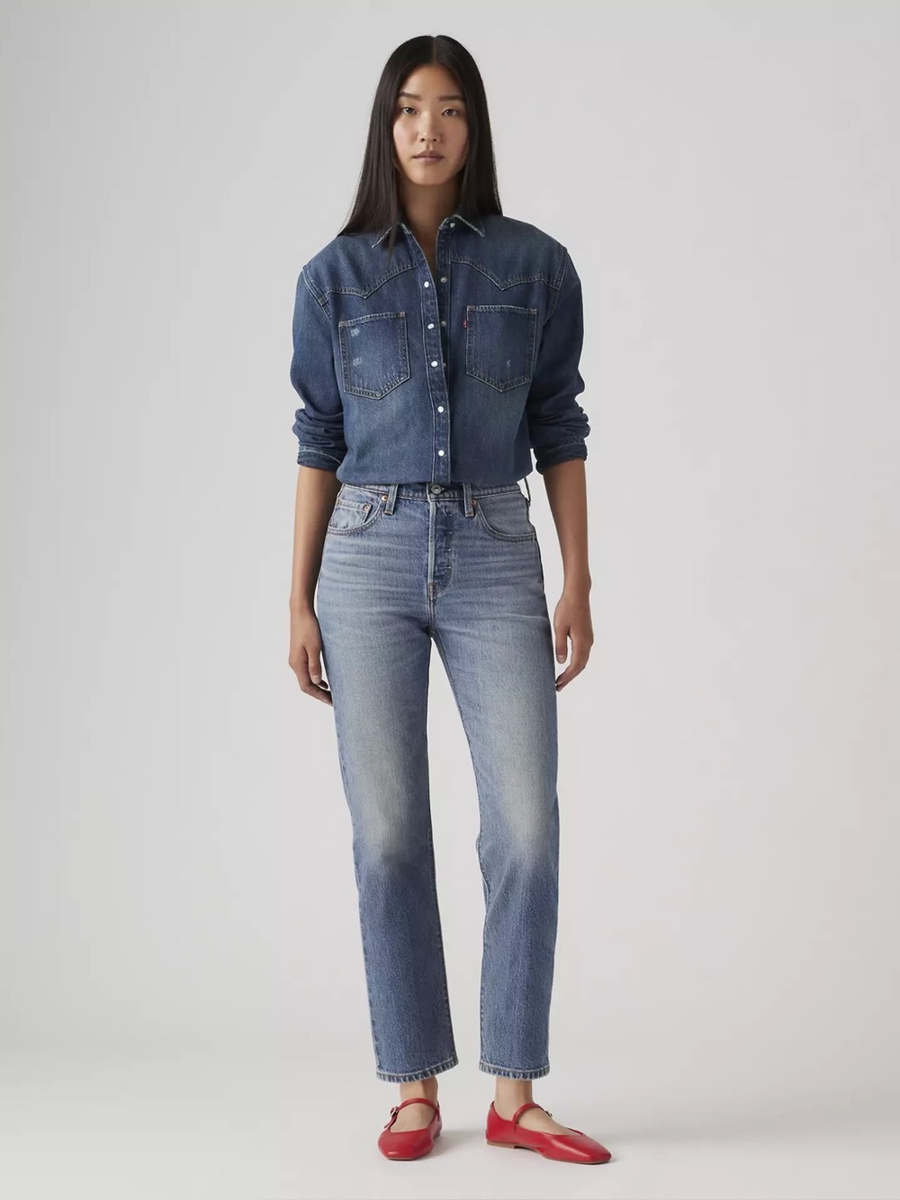 Levi’s 501 Premium Original Crop Jeans in Scanned Answers  Blue Medium Wash